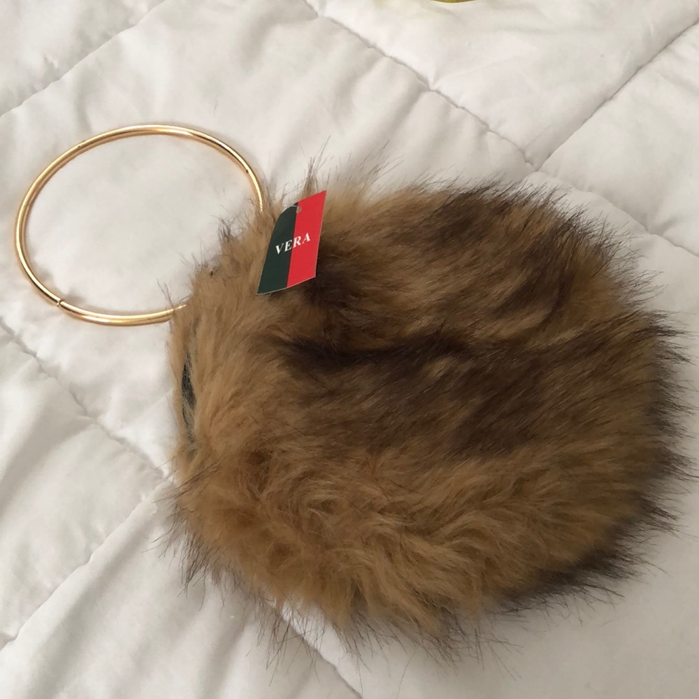 Vera Fuzzy Faux Fur Hand bag, evening bag NWT